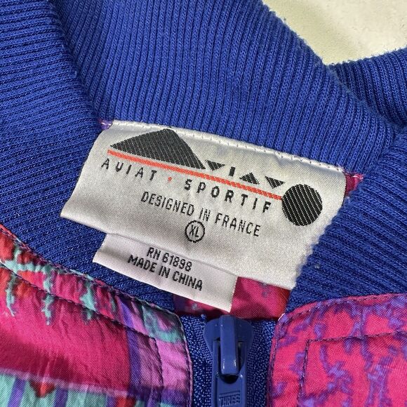 Vintage Aviat Sportif Windbreaker Jacket XL 80s 90s Bright Abstract France - Picture 5 of 5